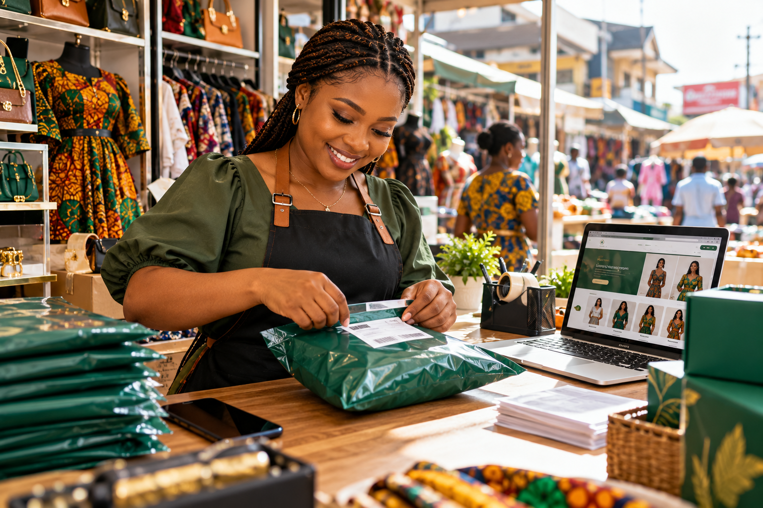Nigerian shop owner packaging online orders